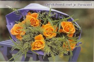 Pensioen kaart met oranje rozen