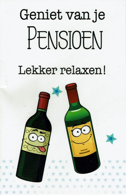 pensioenkaart met 2 wijnflessen