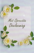Rouwkaart met witte bloemen rond tekst