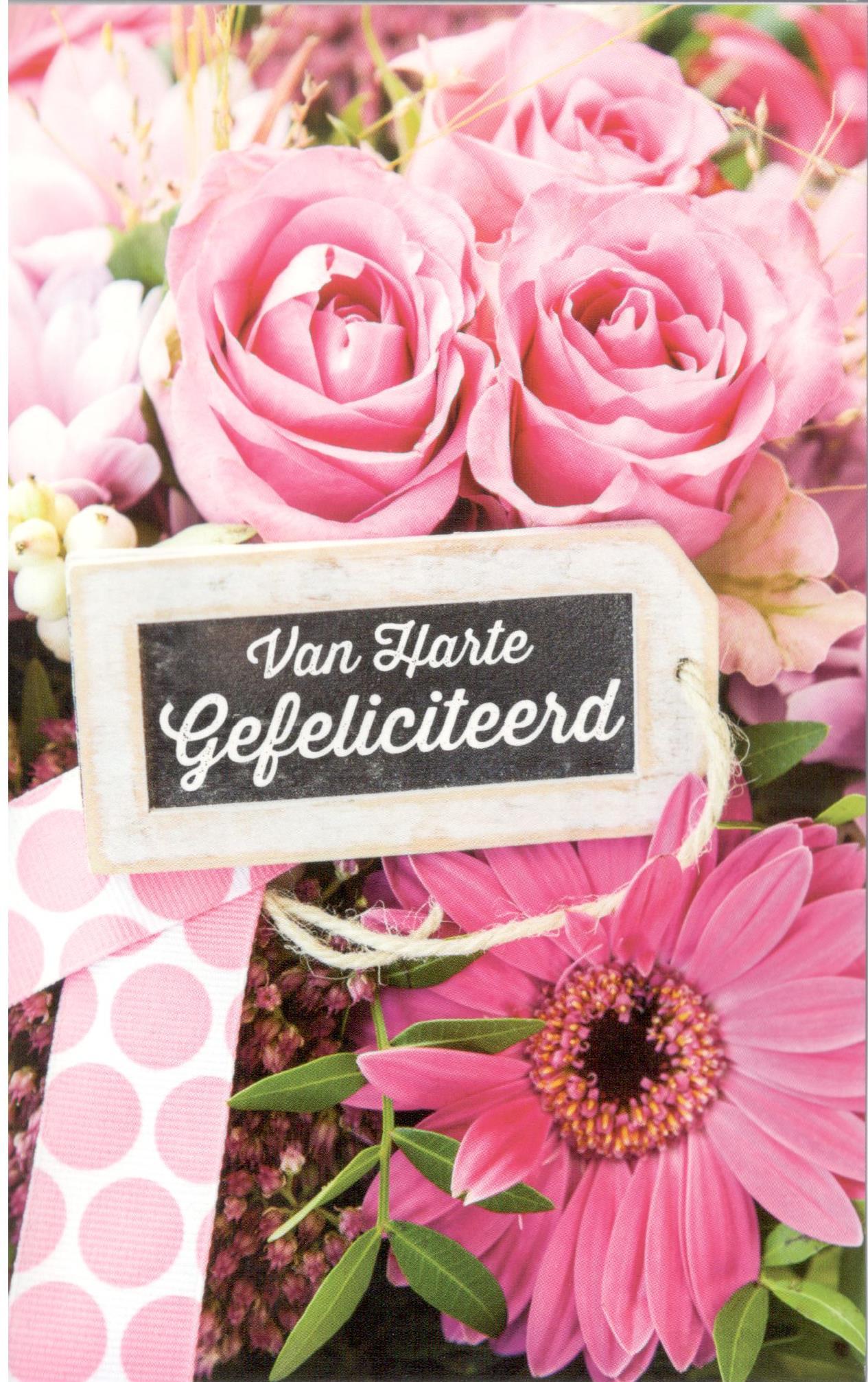 Verrassend Felicitatiekaarten met roze boeket bloemen PV-36