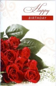 Happy birthday kaart met rode rozen