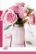 Blanco kaartje met rozen in roze tinten