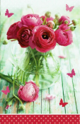 Blanco kaartje met vaas rode rozen