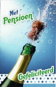 Feestelijke pensioenkaart met spetterende champagne