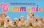 Felicitatiekaartje communie met schattige puppies