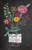 Verjaardagskaart bloemen op zwart bord