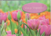 Verjaardagskaart met roze tulpen