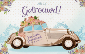 huwelijkskaart met roze old timer