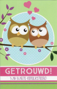huwelijkskaart met tekst en verliefde uilen