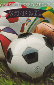Verschillende ballen op gras, waaronder een voetbal, basketbal en rugbybal. Tekst: "Gefeliciteerd met je Vormsel".