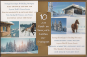 10 luxe kerst- en nieuwjaarskaarten met enveloppen. Foto's van besneeuwde landschappen, chalets en een paard. Groeten in meerdere talen.