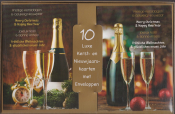 10 luxe kerst- en nieuwjaarskaarten met enveloppen, versierd met champagneflessen en glazen. Tekst in vier talen: Engels, Frans, Duits en Nederlands.