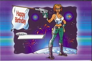 Happy birthday met space cartoon