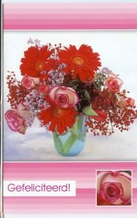 Felicitatiekaart met boeket bloemen in een vaas