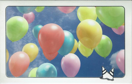 Blanco kaart met afbeelding van ballonnen in de lucht.