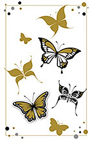 Blanco kaart met goud -zwarte vlinders
