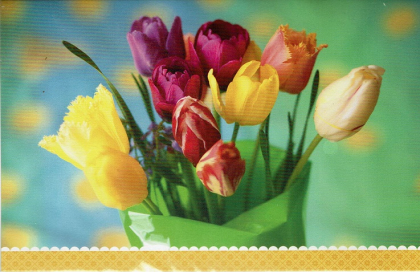 Bloemenkaart met kleurrijke tulpen