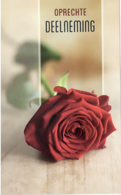 Condoleance kaart met een rode roos