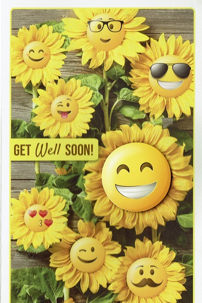 Engelse beterschapskaart met zonnebloemen