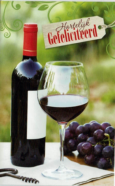 felicitatiekaart mannen met fles rode wijn