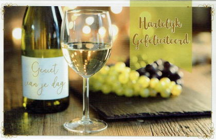 Felicitatiekaart met witte wijn
