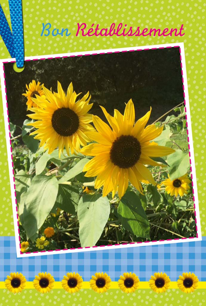 Franstalig beterschapskaart met zonnebloemen Bon rétablissement