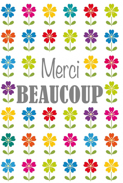Franstalige bedankkaart met gekleurde bloemen Merci beaucoup