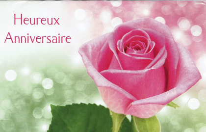 Franstalige Verjaardagskaart met grote roos.