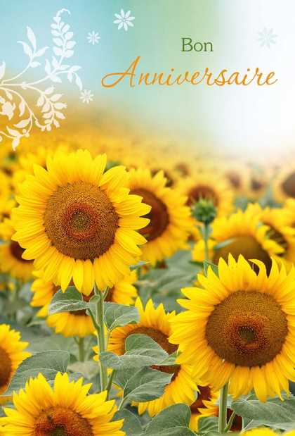Franstalige verjaardagskaart met zonnebloemen Bon Anniversaire
