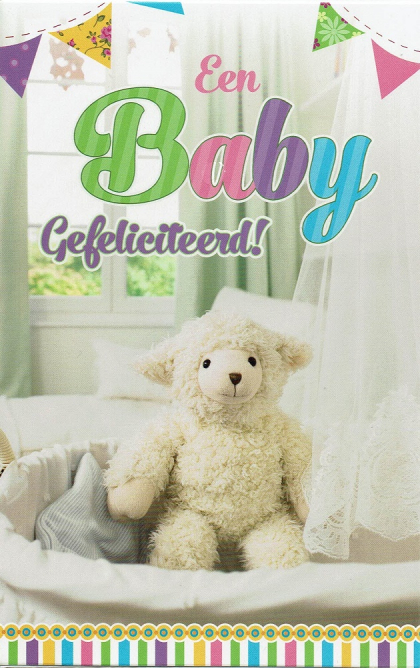 Geboortekaartje een baby gefeliciteerd - witte pluchen beer