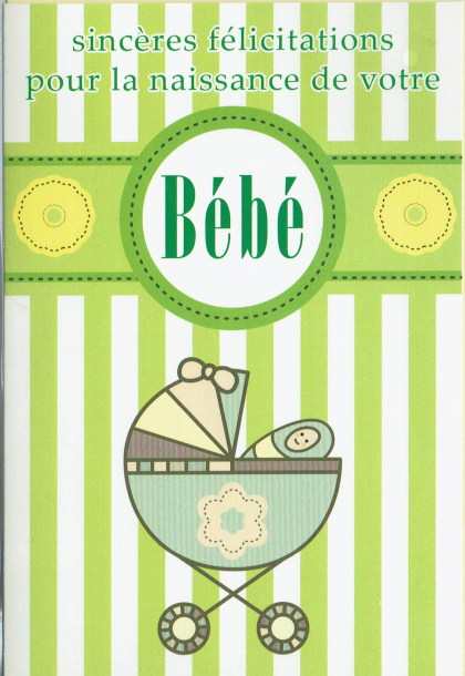 Geboortekaartje Franstalig met wieg en tekst: sincères félicitations pour la naissance de votre bébé.