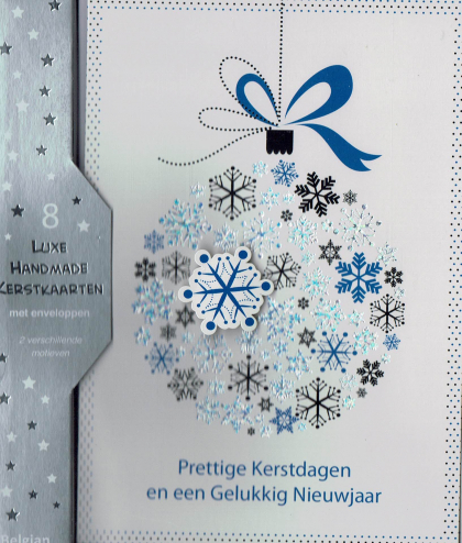 Handmade Kerstkaarten met kerstbal in sneeuwvlokken