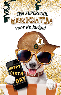 Happy Birthday kaart met coole hond.