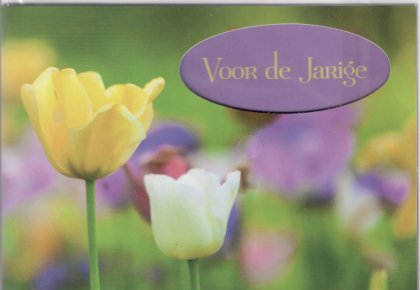 Kaart met tulpen uit de tuin speciaal voor de Jarige