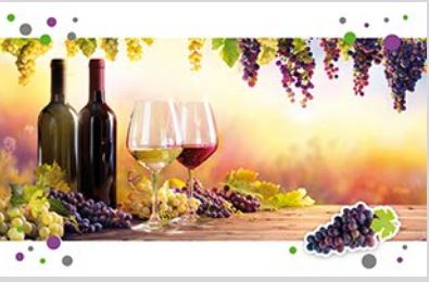 Kaartje met druiven en wijn 