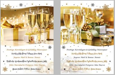 kerstdoosje met 10 internationale kerstkaarten champagne