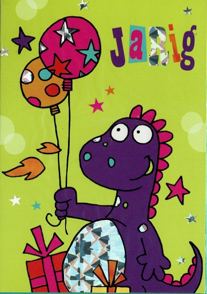 Kinderkaart verjaardag met leuke draak: Jarig