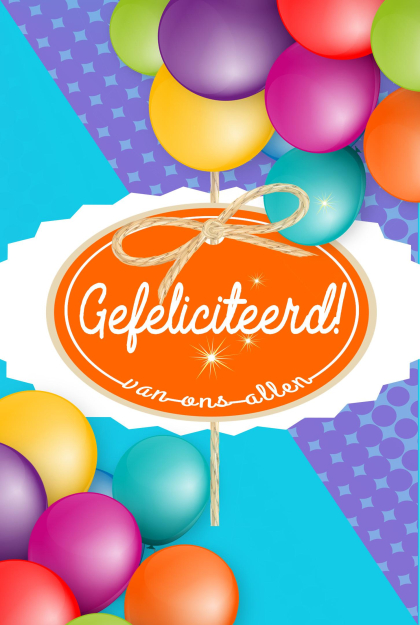 Kleurrijke Gefeliciteerd kaart met ballonnen.