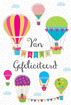 Leuke kleurrijke Felicitatie kaart met luchtballonnen.