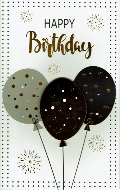 Luxueuze Happy Birthday kaart met ballonnen.