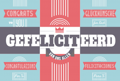 Meertalige vintage tekstkaart voor Felicitaties.