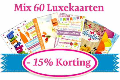 Mix 60 luxekaarten Verjaardag/ blanco