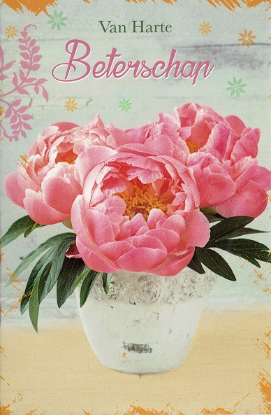 Mooie  beterschapskaart met vaas bloemen 