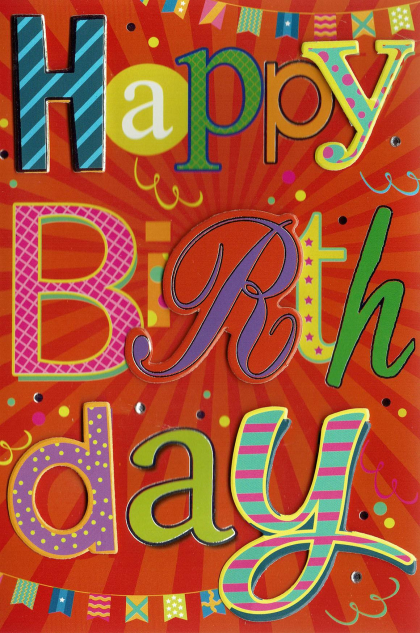Opvallende Happy Birthday kaart met deco letters.