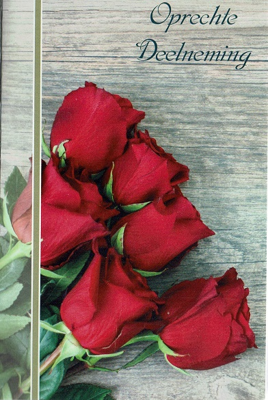 Overlijdenskaart met rode rozen