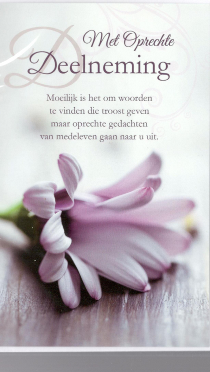 Overlijdenskaart met tekst en bloemen