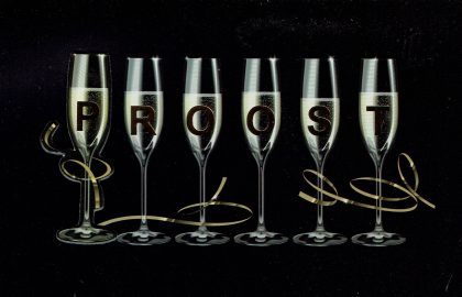 PROOST kaart met champagne flutes.