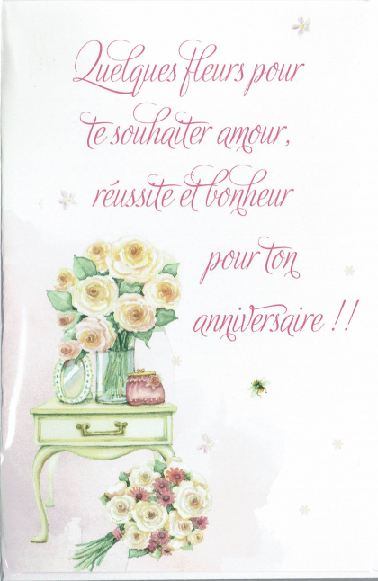 Romantische Franse Verjaardagskaart met tekst: 