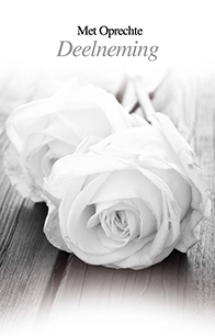 Rouwkaart met witte roos.