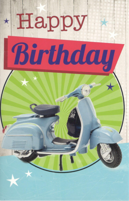 Happy birthday kaart scooter